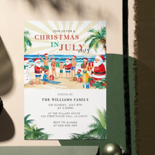 Invitation Fun Noël Tropical en Juillet Beach Party