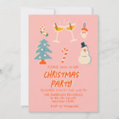 Invitation Fun Noël vintage rose rouge illustré (Devant)