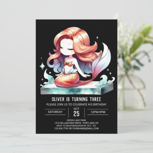 Invitation Fun numérique Sirène Anniversaire (Debout devant)