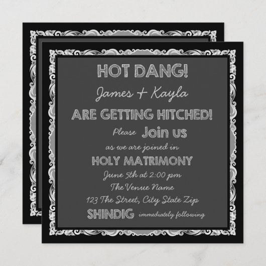 Invitation Fun Old School Rustic Chalkboard Mariage campagnar (Devant / Derrière)