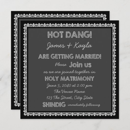Invitation Fun Old School Rustic Chalkboard Mariage campagnar (Devant / Derrière)