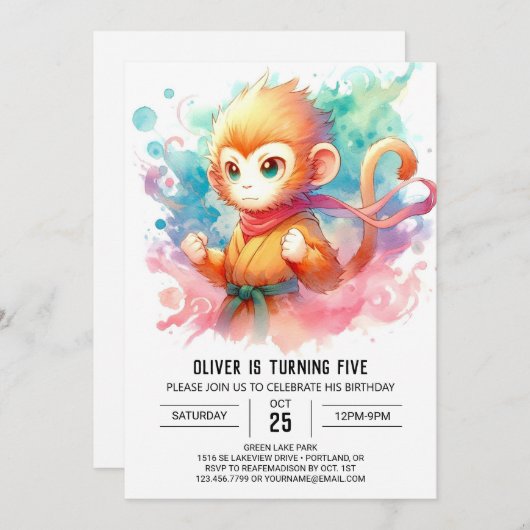 Invitation Fun Online Monkey Anniversaire (Devant / Derrière)