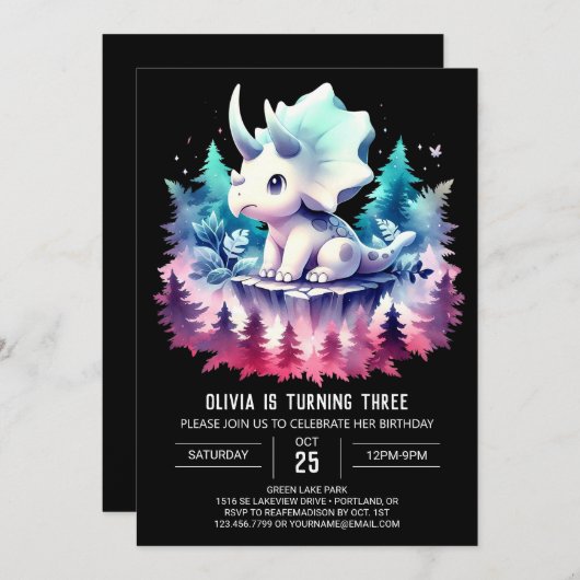 Invitation Fun Online Triceratops Anniversaire (Devant / Derrière)