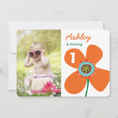 Invitation Fun Orange Daisy Pop Cute Photo Girl 1er anniversa (Devant)