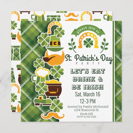 Invitation Fun Papercut St. Patrick's Day Leprechauns Bière (Devant / Derrière)