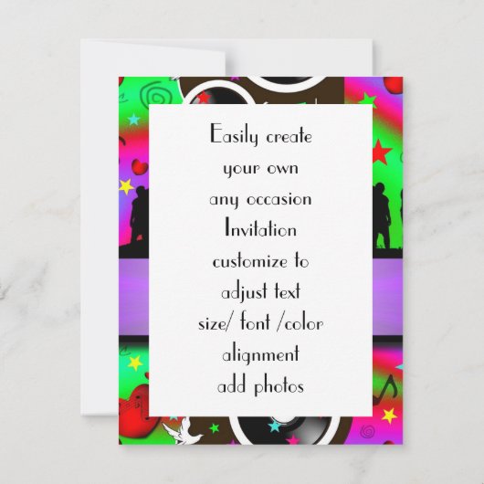 Invitation Fun parti de musique rétro colorée (Dos)