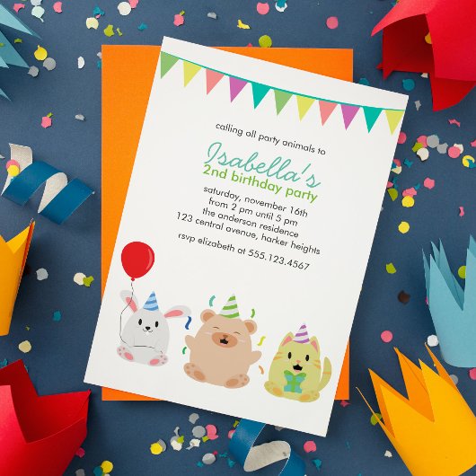 Invitation Fun Party Animaux Enfants Anniversaire