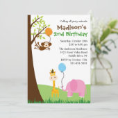 Invitation Fun Party Animaux Safari 1er Anniversaire (Debout devant)