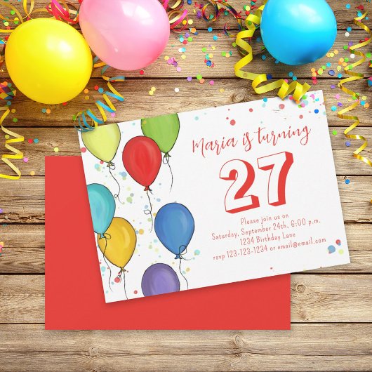 Invitation Fun party d'anniversaire Balloons Confetti