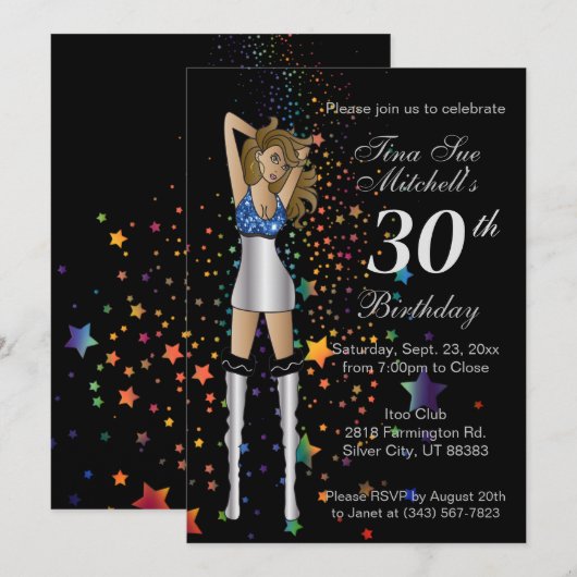 Invitation Fun Party Girl Anniversaire (Devant / Derrière)