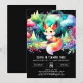 Invitation Fun Pastel Fox Anniversaire (Devant / Derrière)