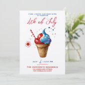 Invitation Fun Patriotic Ice Cream US Drapeau Rouge Aquarelle (Debout devant)