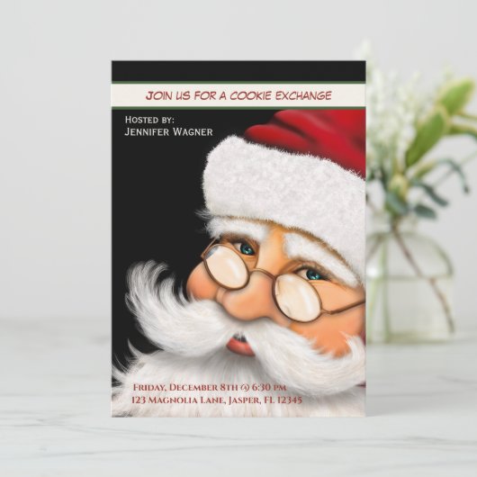 Invitation Fun Père Noël Cookie Exchange Custom Christmas (Debout devant)