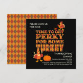 Invitation Fun PERKY POUR TURQUIE Thanksgiving Diner Noir (Devant / Derrière)