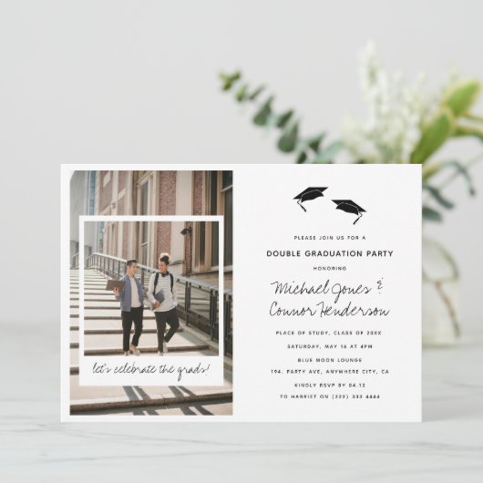Invitation Fun Photo Collage Double Graduation Party (Debout devant)