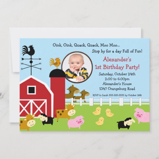 Invitation Fun Photo de Barn Animal Fun (Devant)