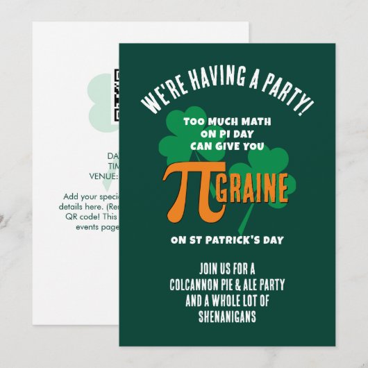 Invitation Fun Pi Day St Patricks Day QR Code Party (Devant / Derrière)