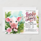 Invitation Fun Pig Boho Baby shower (Devant)