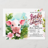 Invitation Fun Pig Boho Baby shower (Devant / Derrière)
