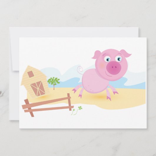 Invitation Fun Pig sur ferme avec grange et clôture (Devant)