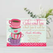 Invitation Fun Pink and Blue Cups Tea Party (Debout devant)