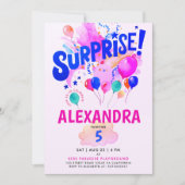 Invitation Fun Pink And Blue Surprise Baloon Kids Watercolor (Devant)
