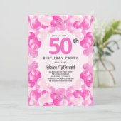 Invitation Fun Pink Balloons Faux Parties scintillant 50e ann (Debout devant)
