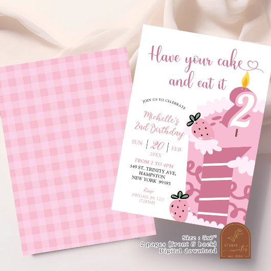 Invitation Fun Pink Cake 2e anniversaire