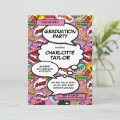 Invitation Fun Pink Girly Comic Book Graduation Party (Debout devant)