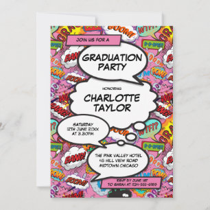 Invitation Fun Pink Girly Comic Book Graduation Party