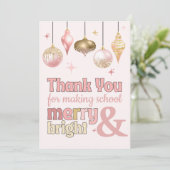 Invitation Fun Pink Gold Christmas Thank You Gift Card Holder (Debout devant)