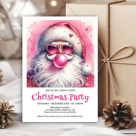 Invitation Fun pink santa bubble gum watercolor Christmas i