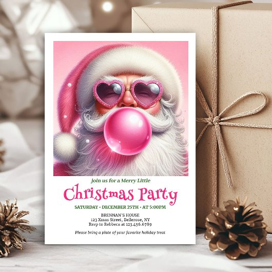 Invitation Fun pink santa chewing gum watercolor Xmas invite