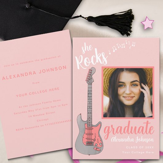Invitation Fun Pink Script Graduate Photo Graduate Party