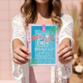 Invitation Fun Pink Tropical Adulte Summer Pool Party Anniver