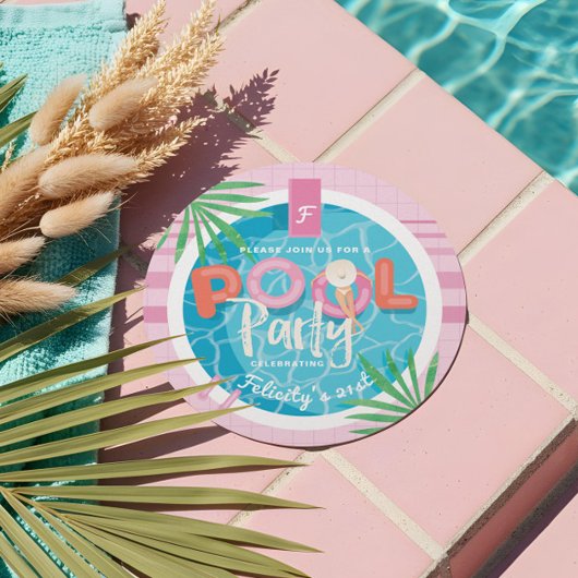 Invitation Fun Pink Tropical Palm Summer Pool Party Anniversa