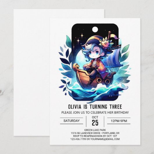 Invitation Fun Pirate moderne Anniversaire (Devant / Derrière)