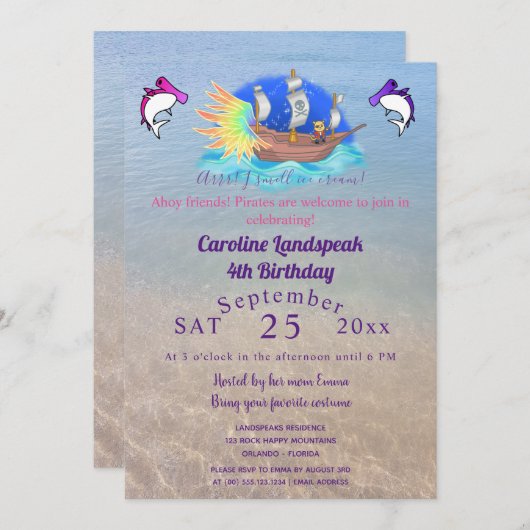Invitation Fun Pirate Party & Ginger Chat, Bateau à voile (Devant / Derrière)