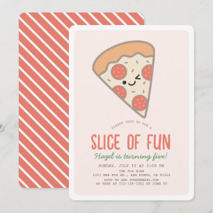 Invitation Fun Pizza Party Kawaii Rose fille Anniversaire