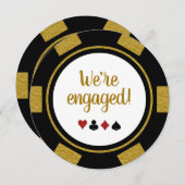 Invitation Fun Poker Chip Black Gold Mariage Fiançailles (Devant / Derrière)