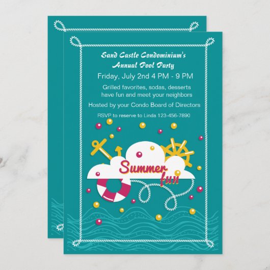 Invitation Fun Pool d'été (Devant / Derrière)