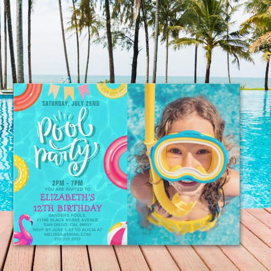 Invitation Fun Pool Party Birthday With Photo – Summer Splash