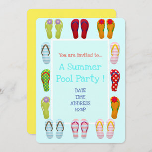 Invitation Fun Pool Party chic et moderne tongs