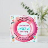 Invitation Fun Pool Party Cocktails Ananas Sweet 16 mignonne (Debout devant)