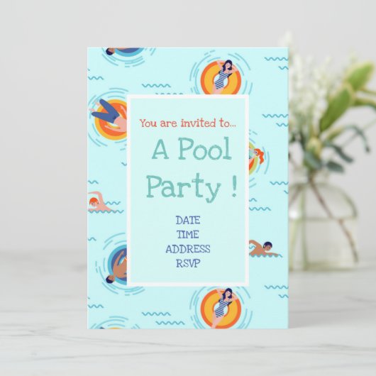 Invitation Fun Pool Party mignon et moderne (Debout devant)