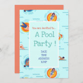 Invitation Fun Pool Party mignon et moderne (Devant / Derrière)
