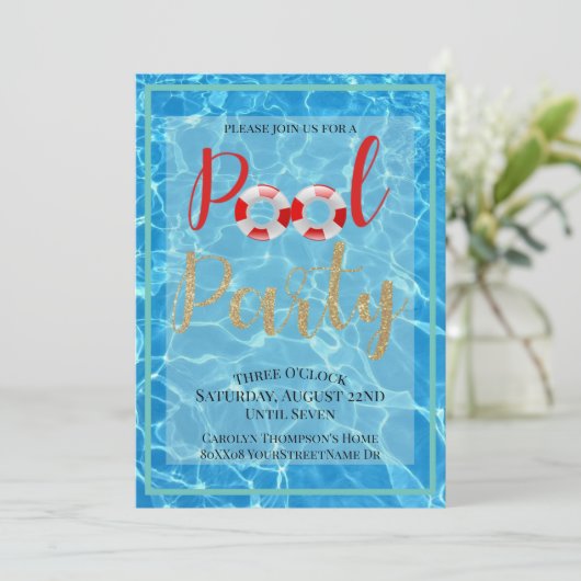 Invitation Fun Pool Party Water Thème (Debout devant)