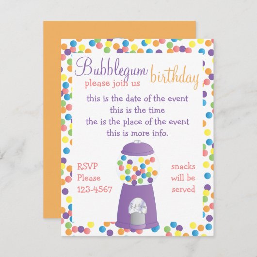Invitation Fun Purple Gumball Machine (Devant / Derrière)