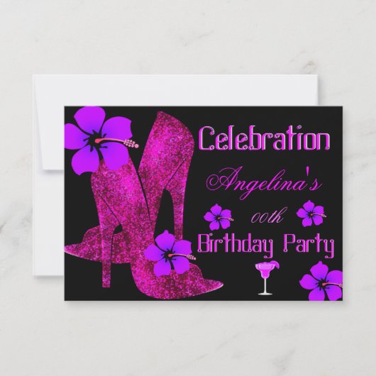 Invitation FUN Purple Rose Tropical Anniversaire fête (Devant)