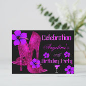 Invitation FUN Purple Rose Tropical Anniversaire fête (Debout devant)